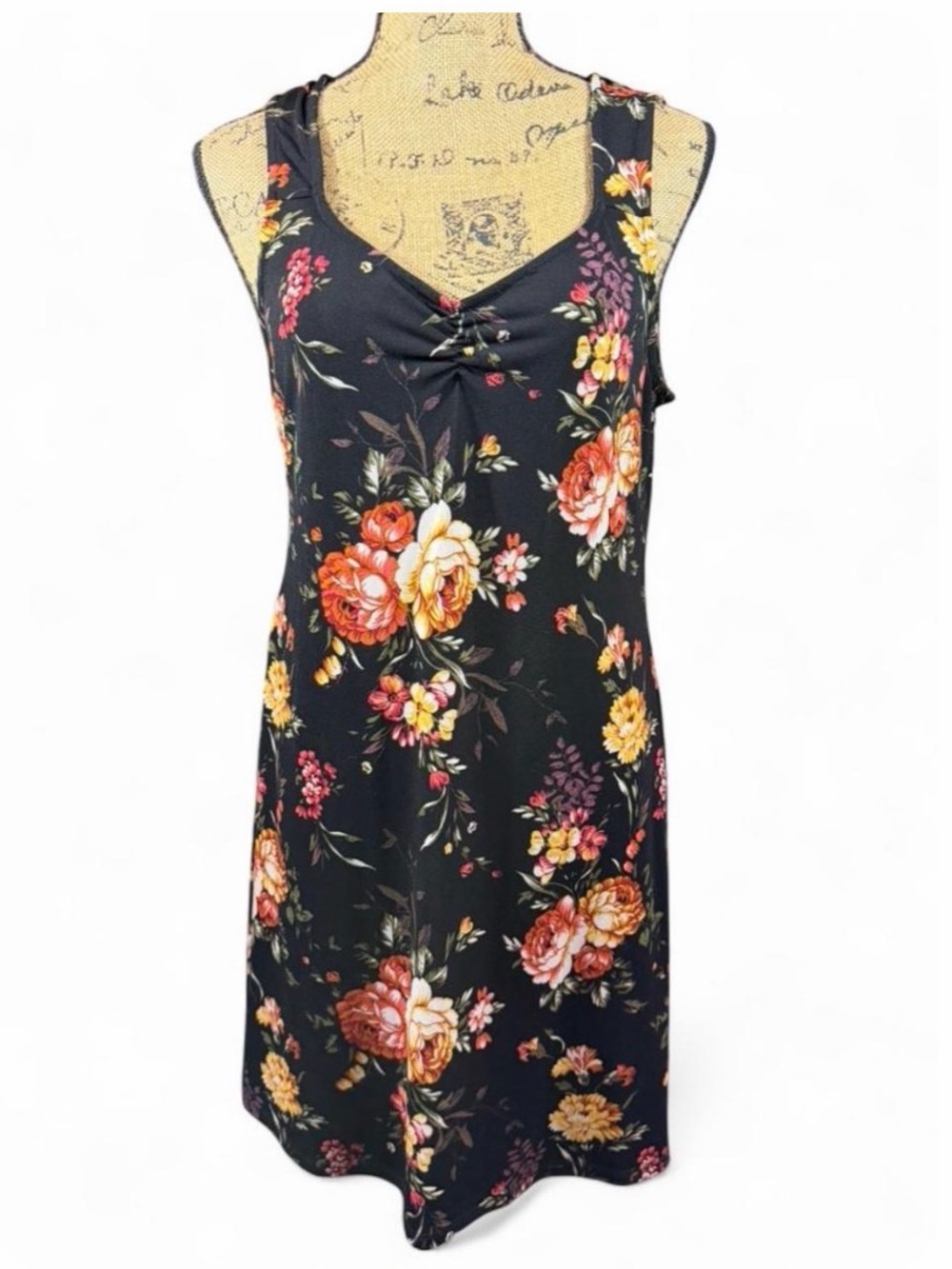 Wallflower Floral Sleeveless Swing Dress XL Black Pink Cottagecore Boho